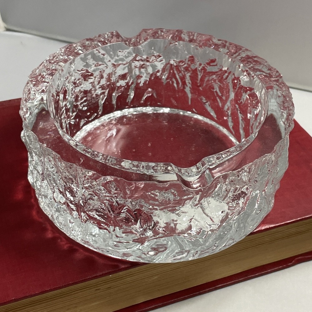 VTG Davidson Brama Cigar‎ Ashtray Mid Century 5.25" Luna Ice Bark Heavy Crystal